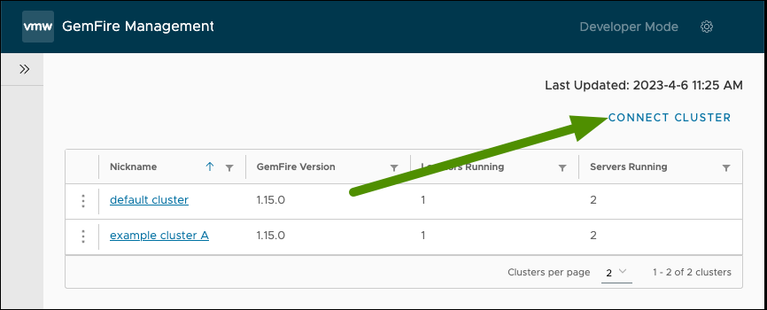 clusters dashboard with arrow pointing to Connect Clusters button