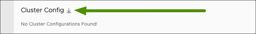 'Cluster Config' section of cluster configuration pane with arrow pointing to Download icon