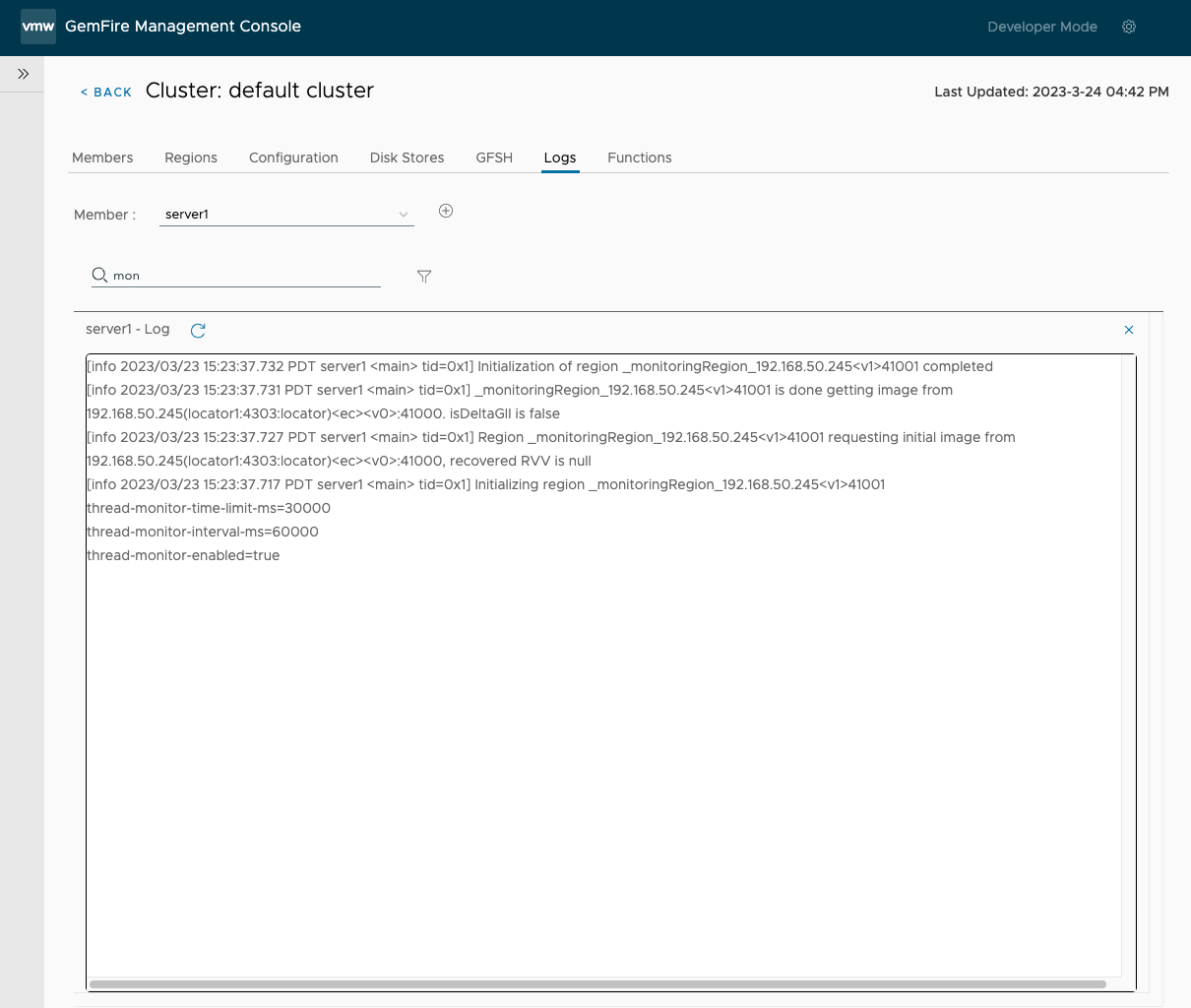 log lines matching search term displayed