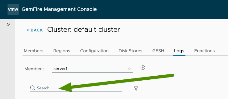 log tab with arrow pointing to search term field