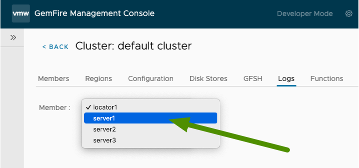 open dropdown menu with arrow pointing towards server1