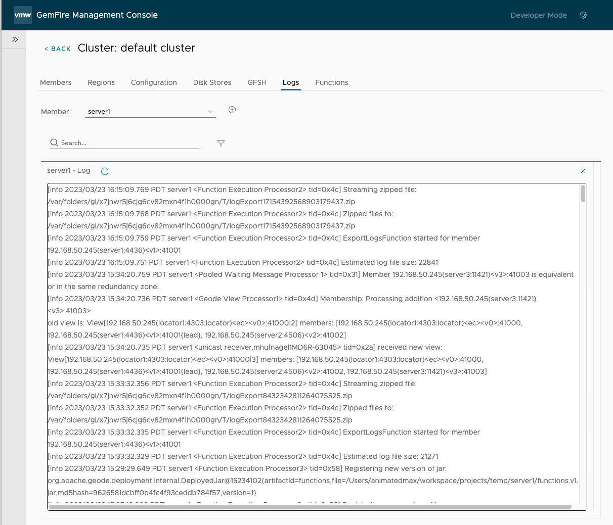 server1 log displayed