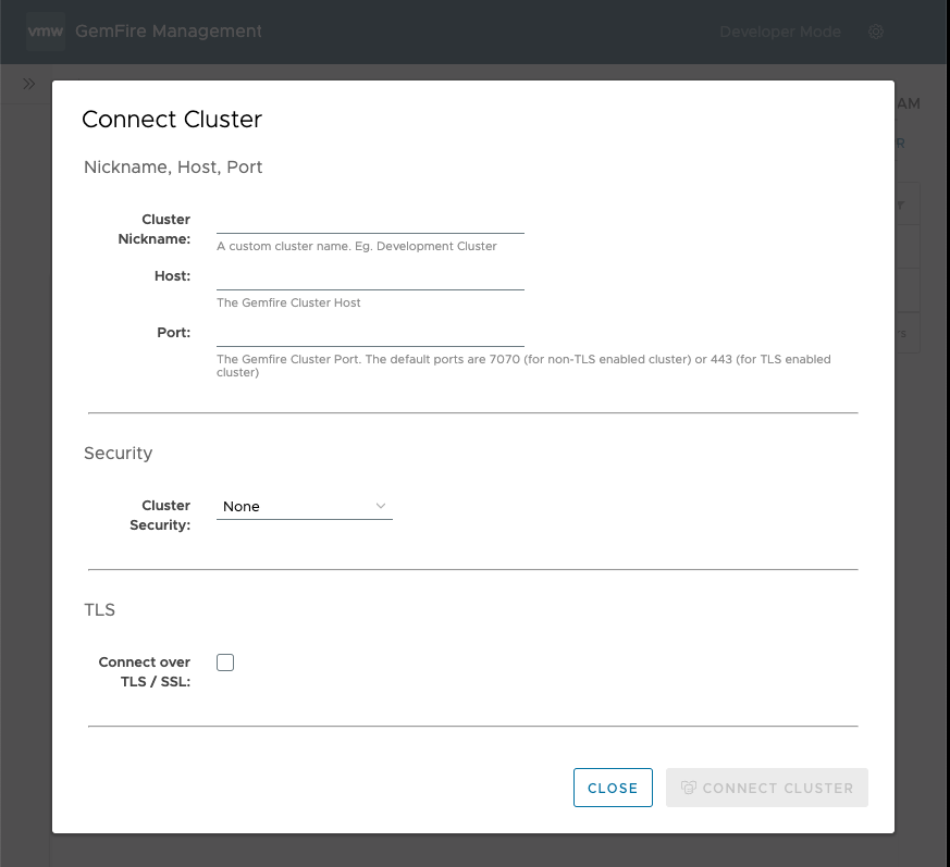 Connect Clusters dialog screen