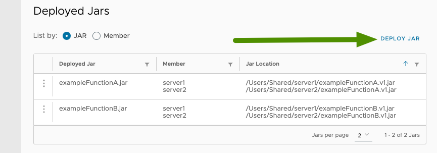 'Cluster Config' section of cluster configuration pane with arrow pointing to Deploy JAR
