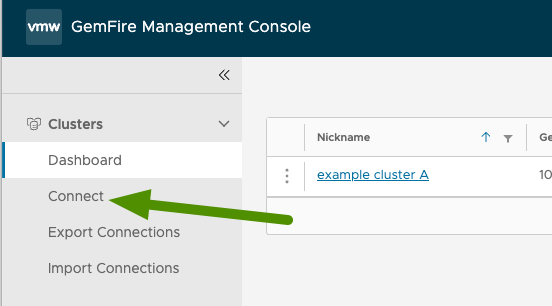 clusters dashboard with arrow pointing to Connect Clusters button