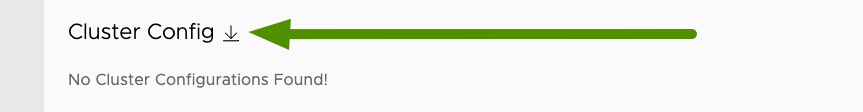 'Cluster Config' section of cluster configuration pane with arrow pointing to Download icon