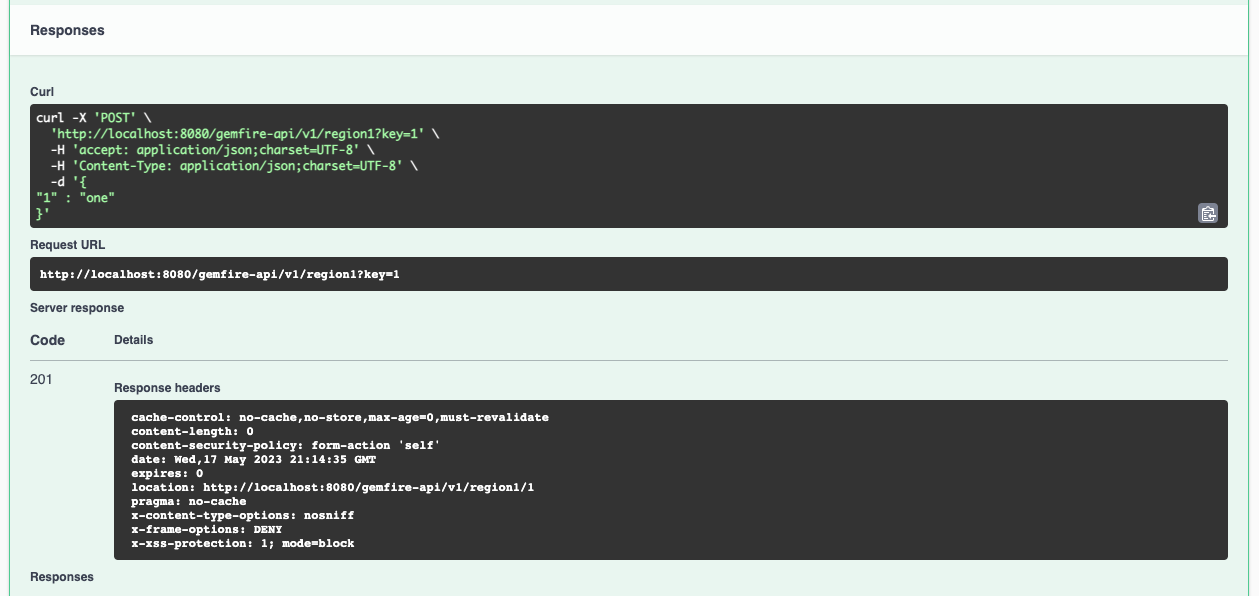 updated API response page in Swagger