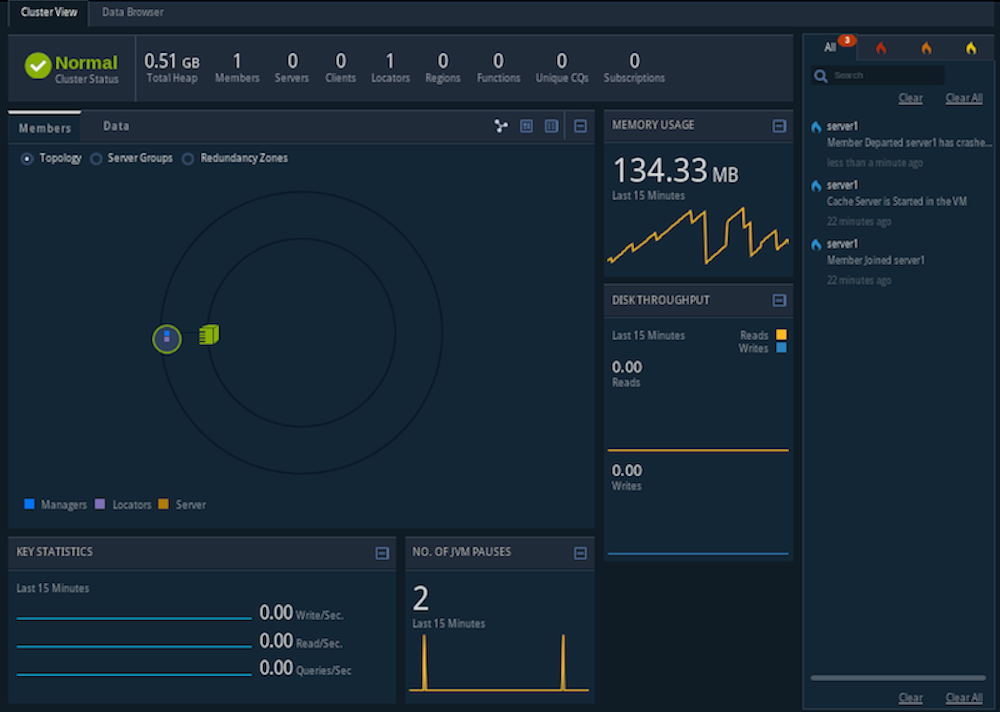 Pulse application scree displaying the locator that you just started (locator1)