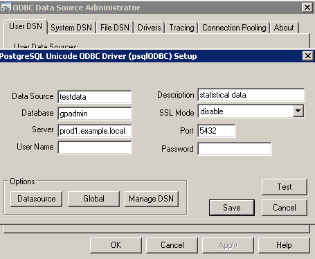 Configuring an ODBC source