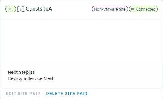 Psuedo-site display of successful vSphere to non-vSphere site pairing that shows the sites are connected with an arrow indicating the direction of mobility operations.