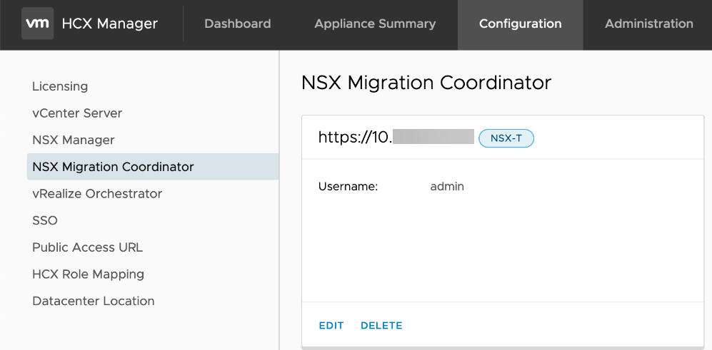 When configuring NSX V2T Migration in Federated NSX, enter the Global Manager running the NSX Migration Coordinator.