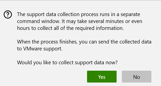 To continue with the log collection process, accept the confirmation prompt.