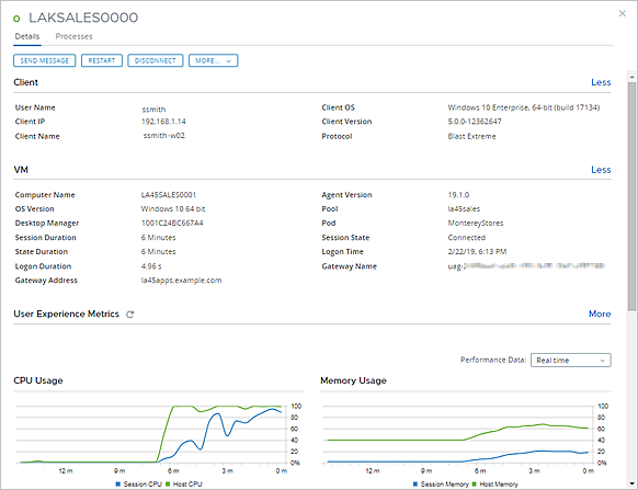 Screenshot that shows an example of the session dashboard.