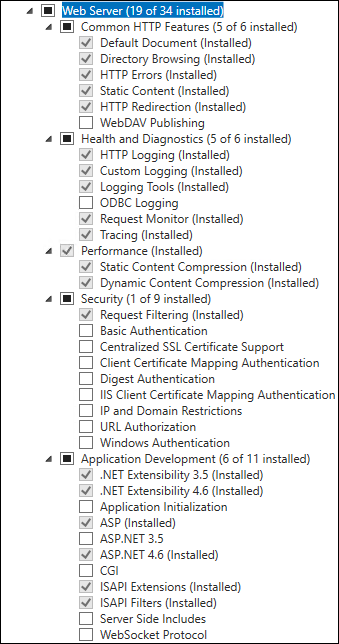 Web Server Selections screenshot