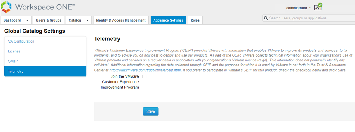 Telemetry page with option to join or leave the CEIP