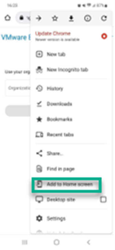 Add to Home Screen option.