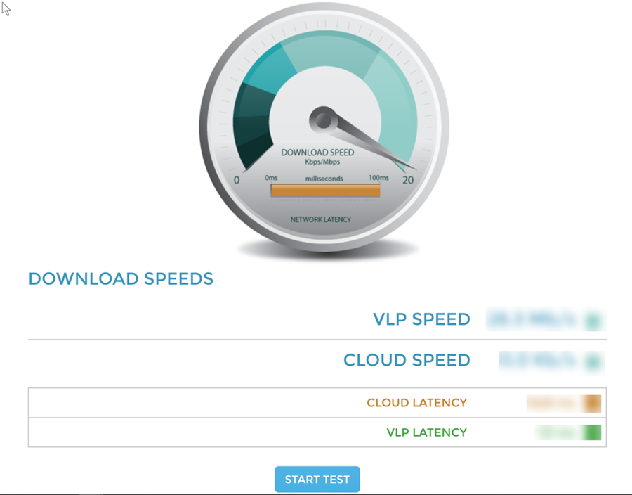 Speed test screen to test the speed bandwidth.