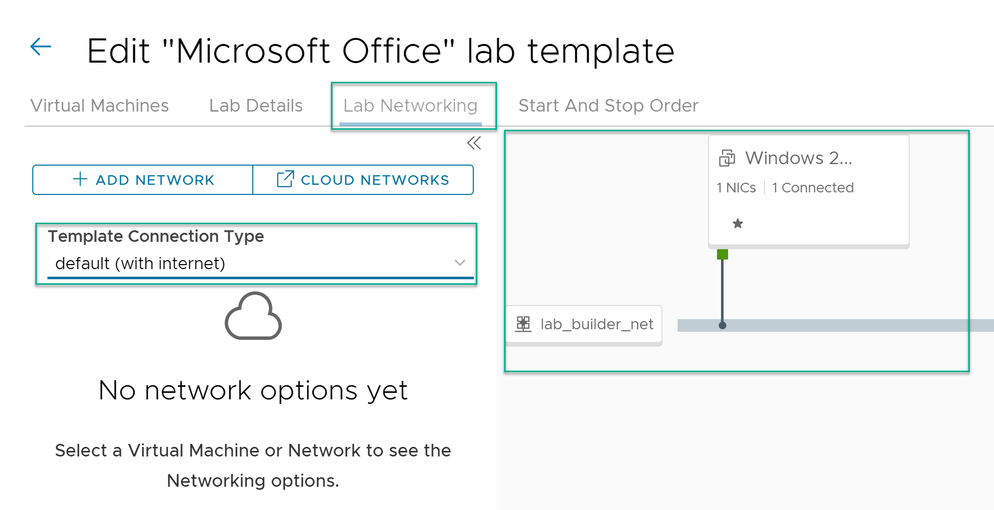 Modify network settings of a lab template in VMware Lab Platform