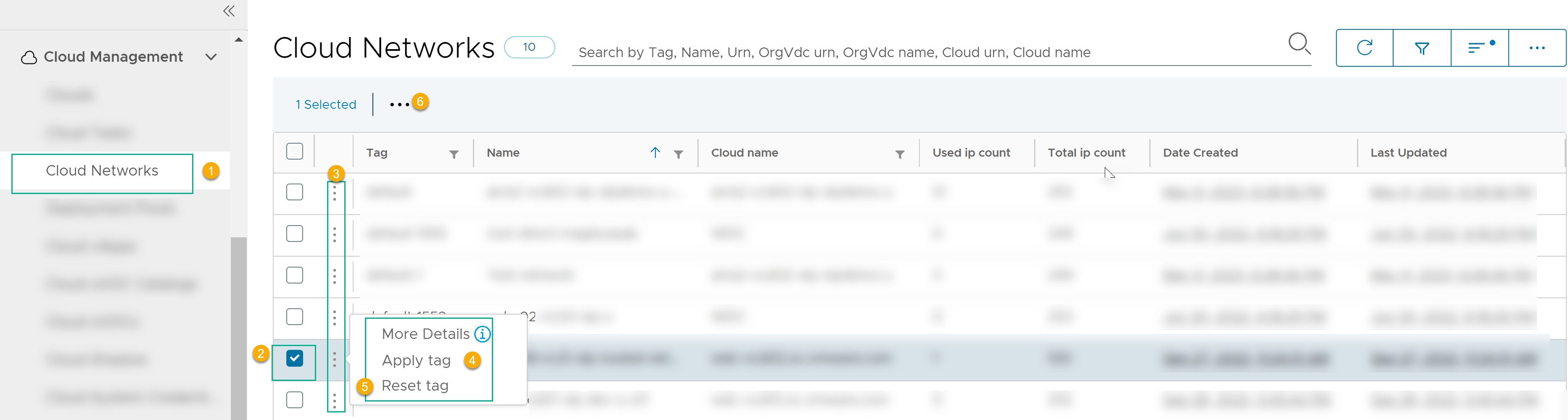 Use the Cloud Networks page to add or remove a network tag.