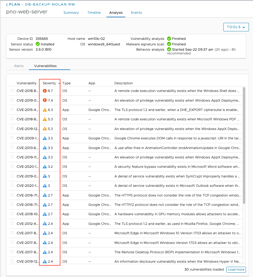 Vulnerabilities list