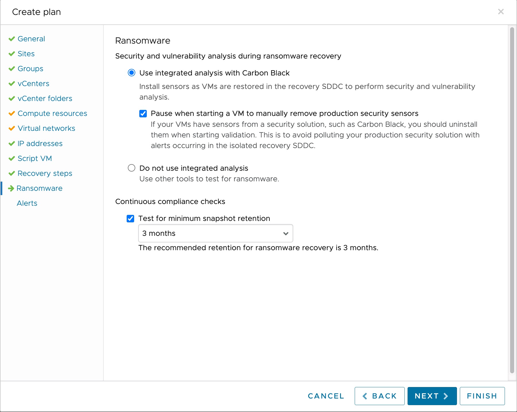 Configure ransomware recovery for a recovery plan.