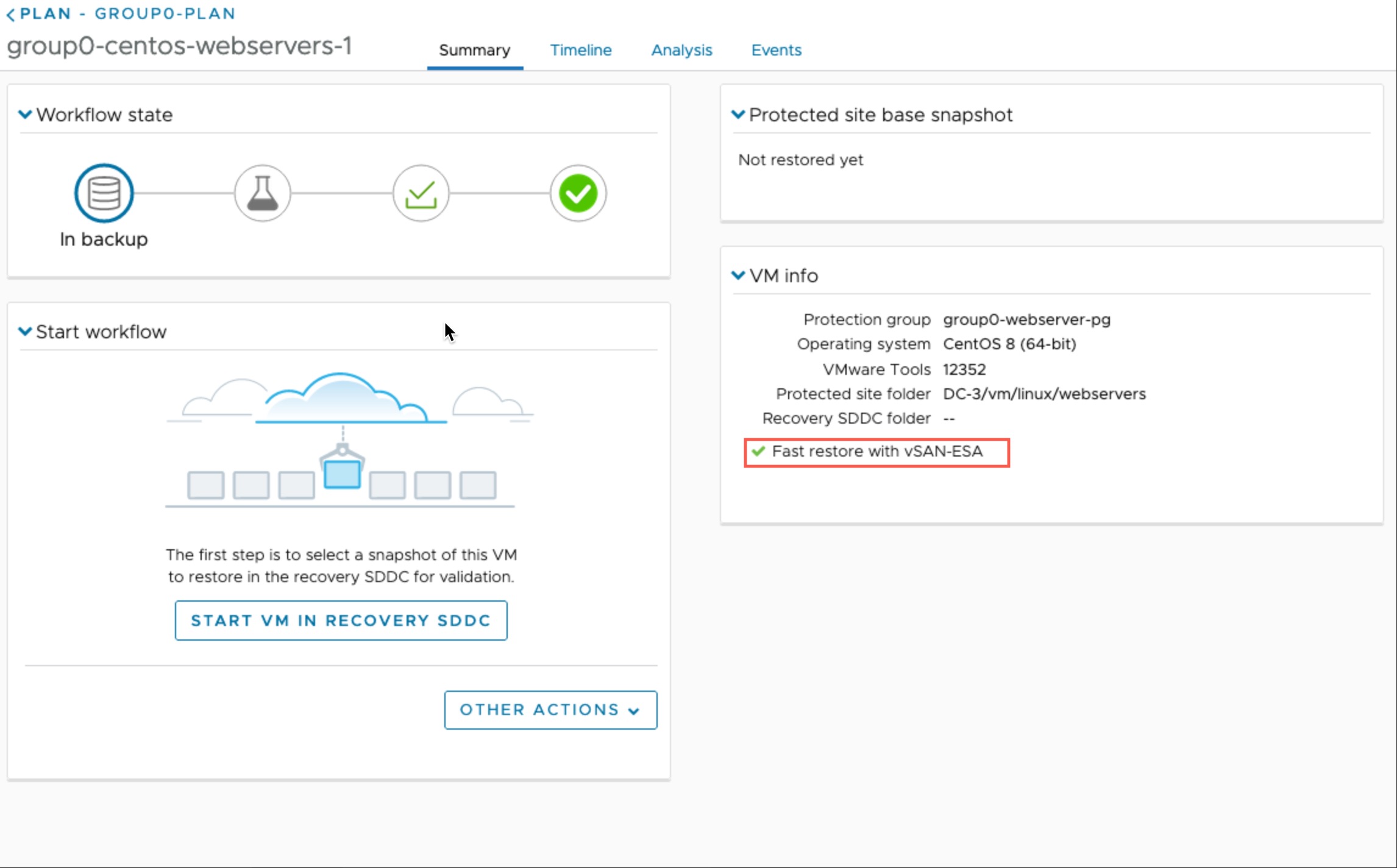 During ransomware recovery validation phase, you can see if the VM iscompatibile with Fast Restore.