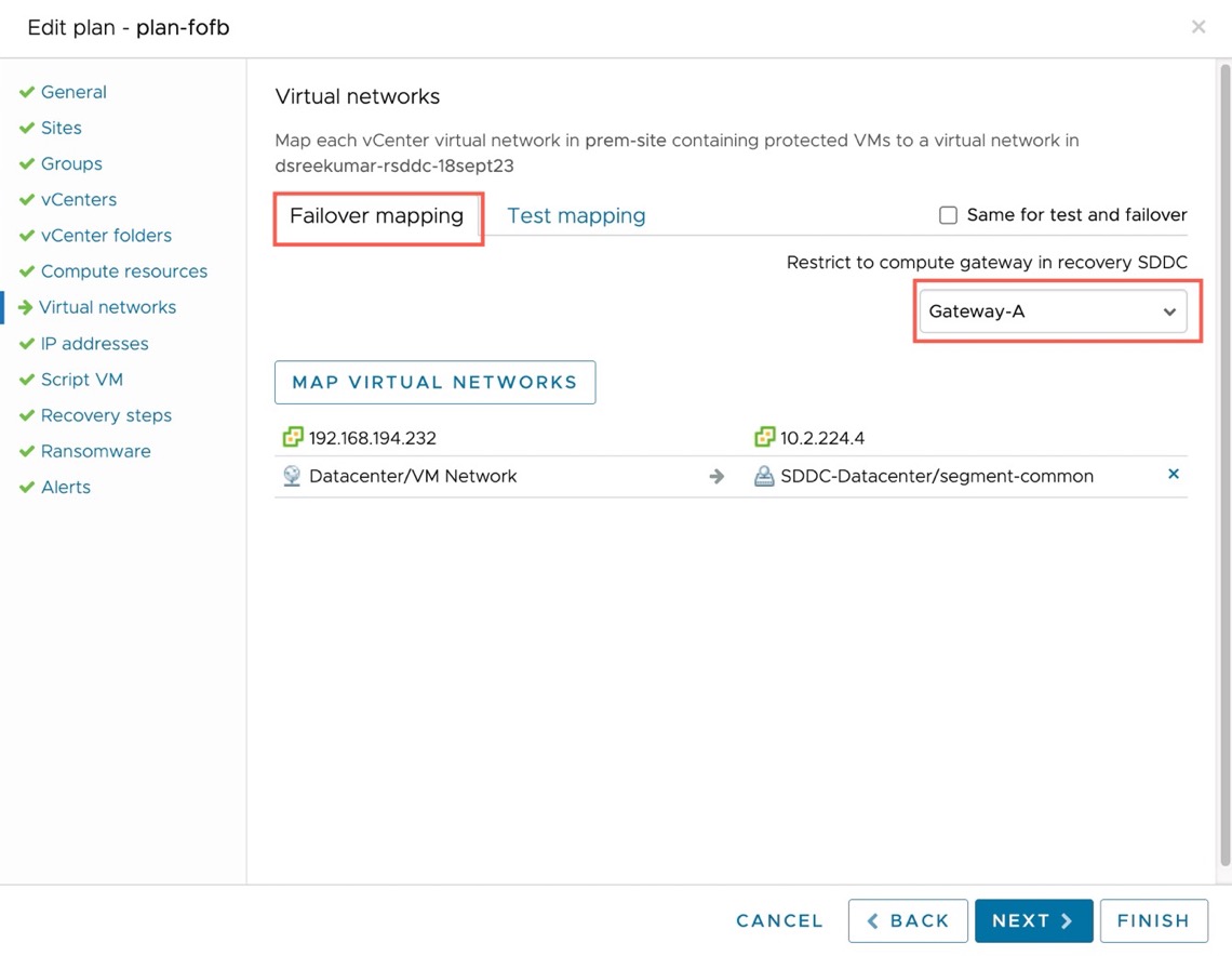 Recovery plan with Gateway A being used for regular failover.