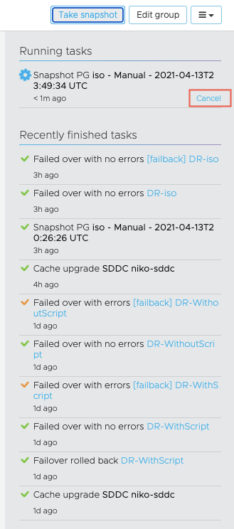 The running task list shows the current snashot task.