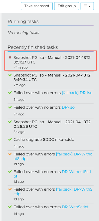 The task list shows the completed snapshot cancellation.