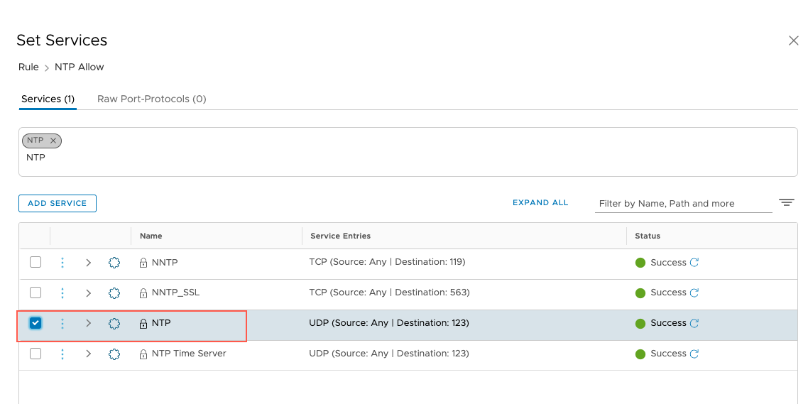 SDDC Group network rule to allow NTP service for custom network isolation level.