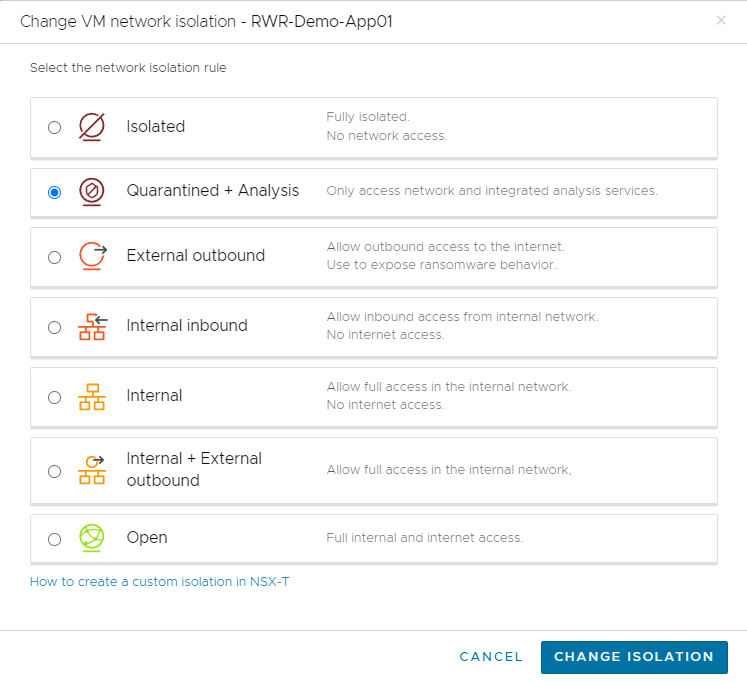 Network isolation level with NSX Advanced Firewall on.
