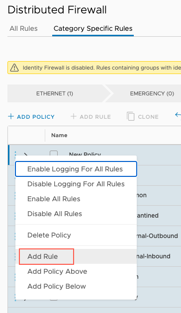 Distributed firewall rule on SDDC group to allow NTP service.