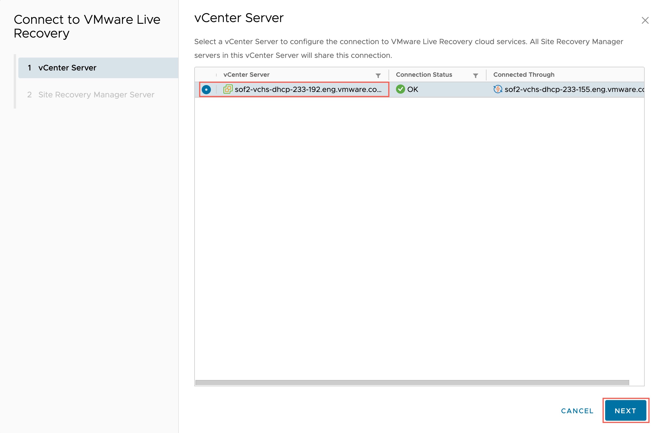 Connect to the vCenter Server.