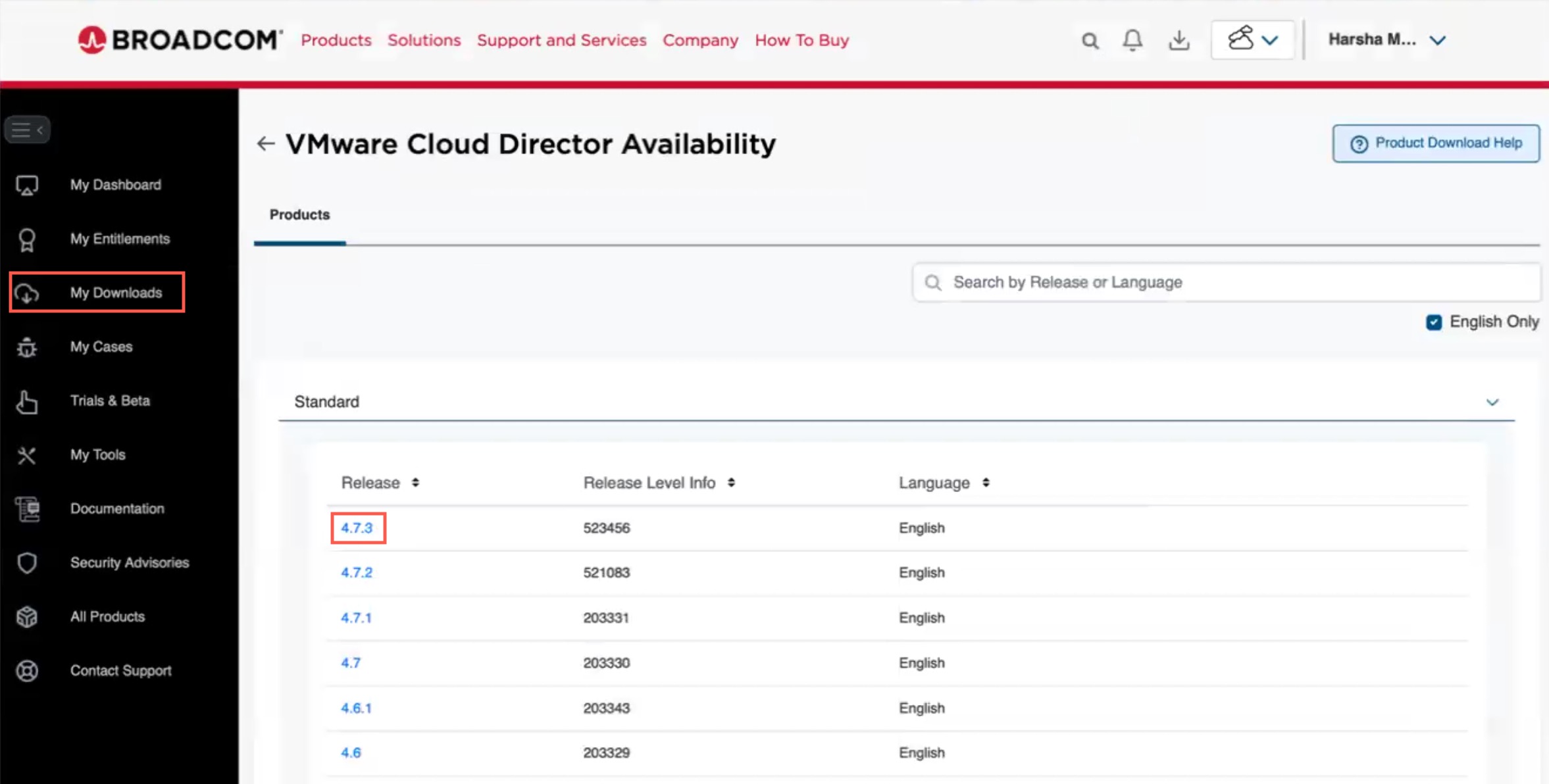 Select the 4.7.3 link for VMware Cloud Director Availability.