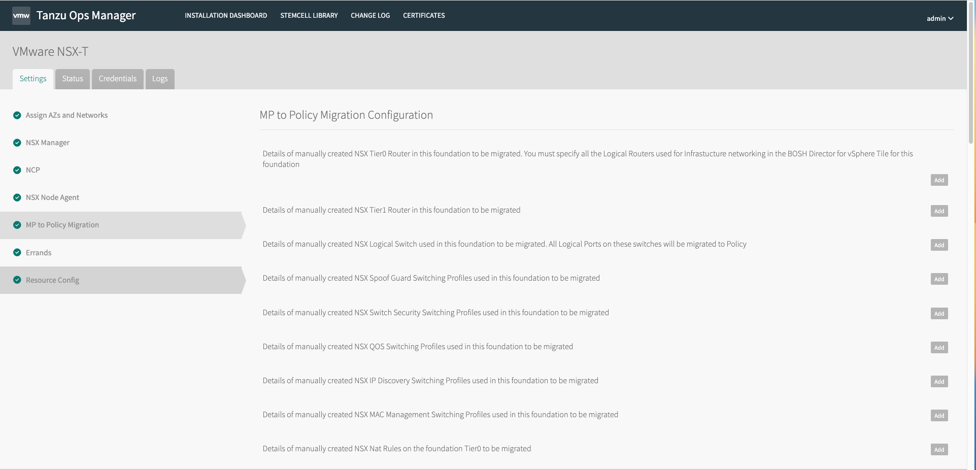 Screen showing the MP to Policy migration configuration