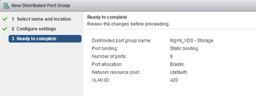 Distributed port group settings for storage traffic.