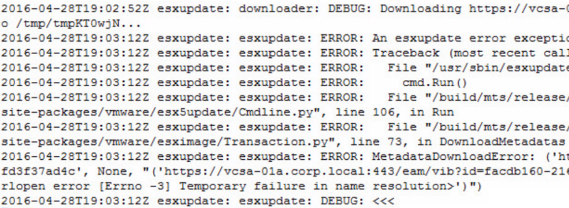 Log file shows the errors that are detected on the host.