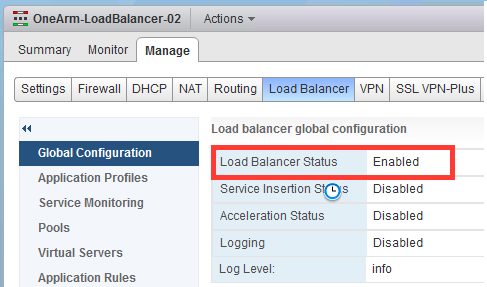 Global Configuration pane shows that Load Balancer status is Enabled.