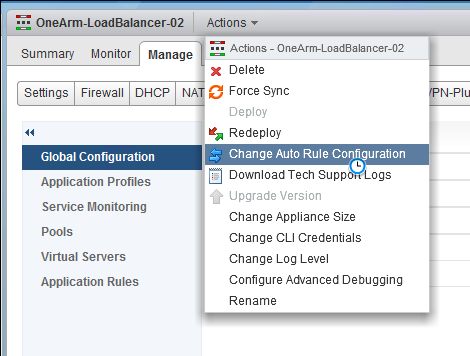 From the Actions drop-down menu, click Change Auto Rule Configuration.