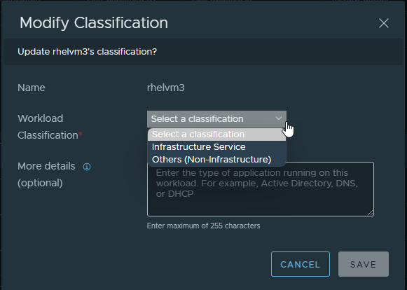 Image of the Modify Classification modal where the details about the currently selected compute entity can be modified.