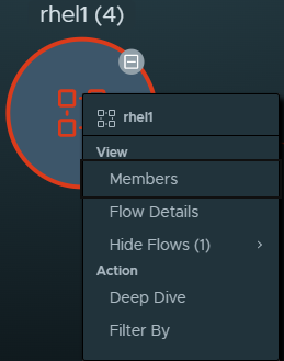 Contextual menu that appears after right-clicking a group node. The menu items are described by surrounding text.