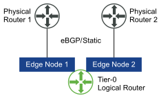 Equal cost multi-path routing with two uplinks to the tier-0 logical router of each Edge nose in a cluster.