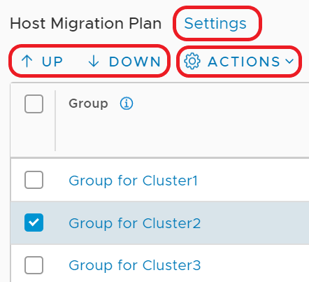 Screenshot of the host migration plan screen