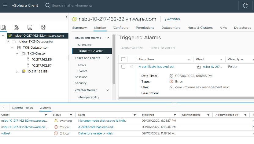 View triggered alarms on the vSphere Web ClientvSphere Web Client.