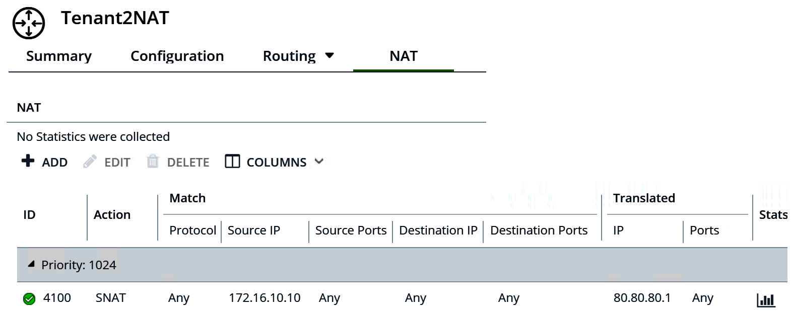 NSX Manager showing NAT information