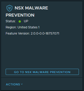 NSX Malware Prevention feature card after a successful activate. The image is described by the surrounding text.