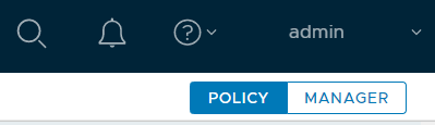 Shows active Policy mode and inactive Manager mode toggle buttons near the top right menu bar