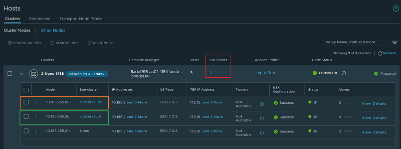 On the Clusters tab, you can set sub-clusters and also know cluster hosts that belong to sub-clusters.