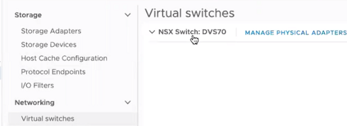 VMware vCenter displays the VDS switch used to prepare a NSX transport node as a NSX switch.