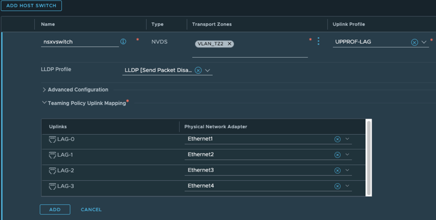 Mapping uplinks with teaming policy that is configured in NSX with LACP.